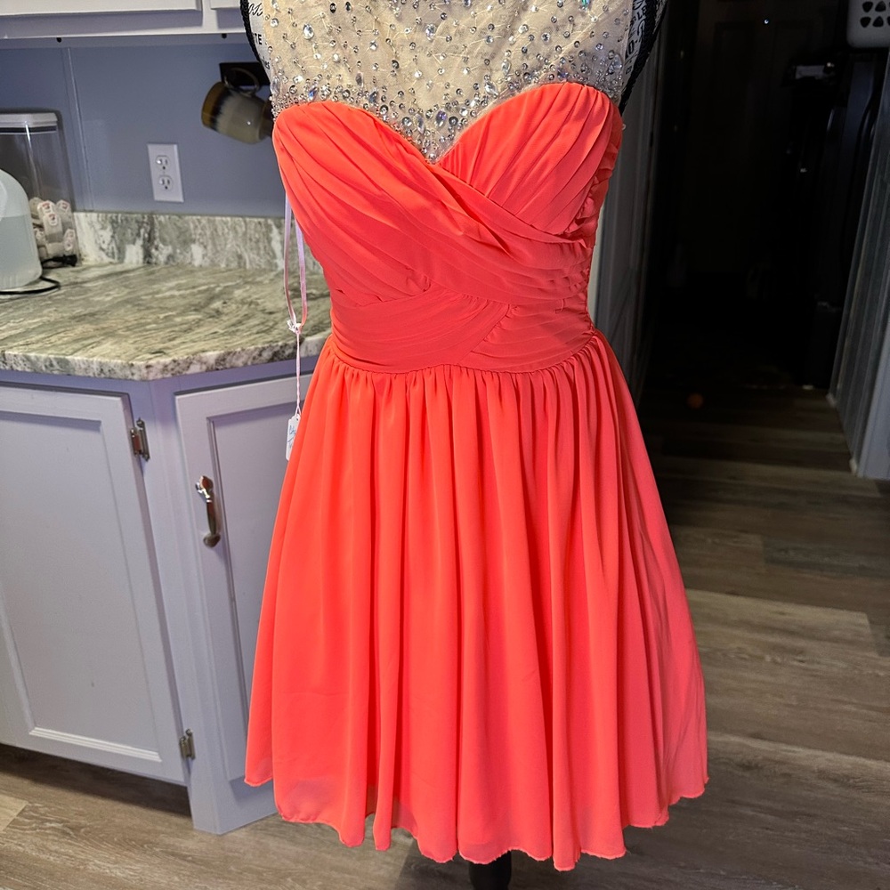 Elegant Coral Strapless Dress